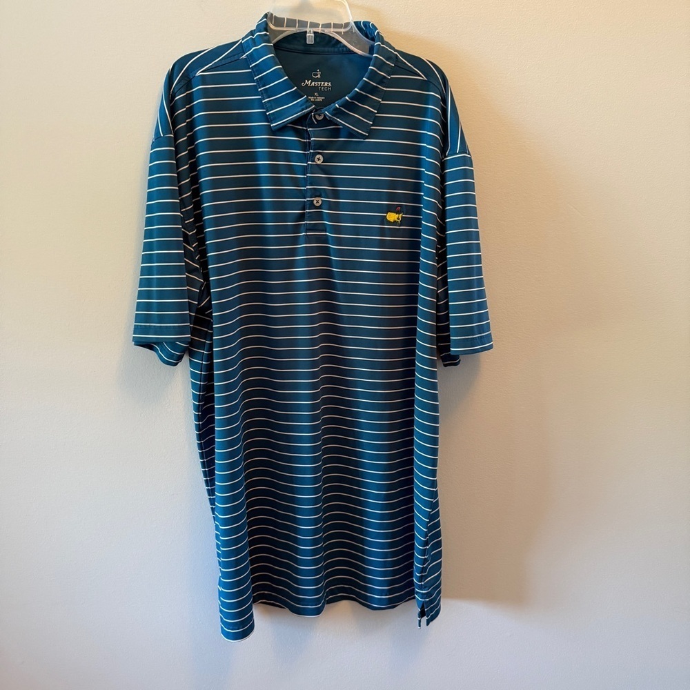 Masters Tech Polo Green Striped Men's Size XL Golf Shirt